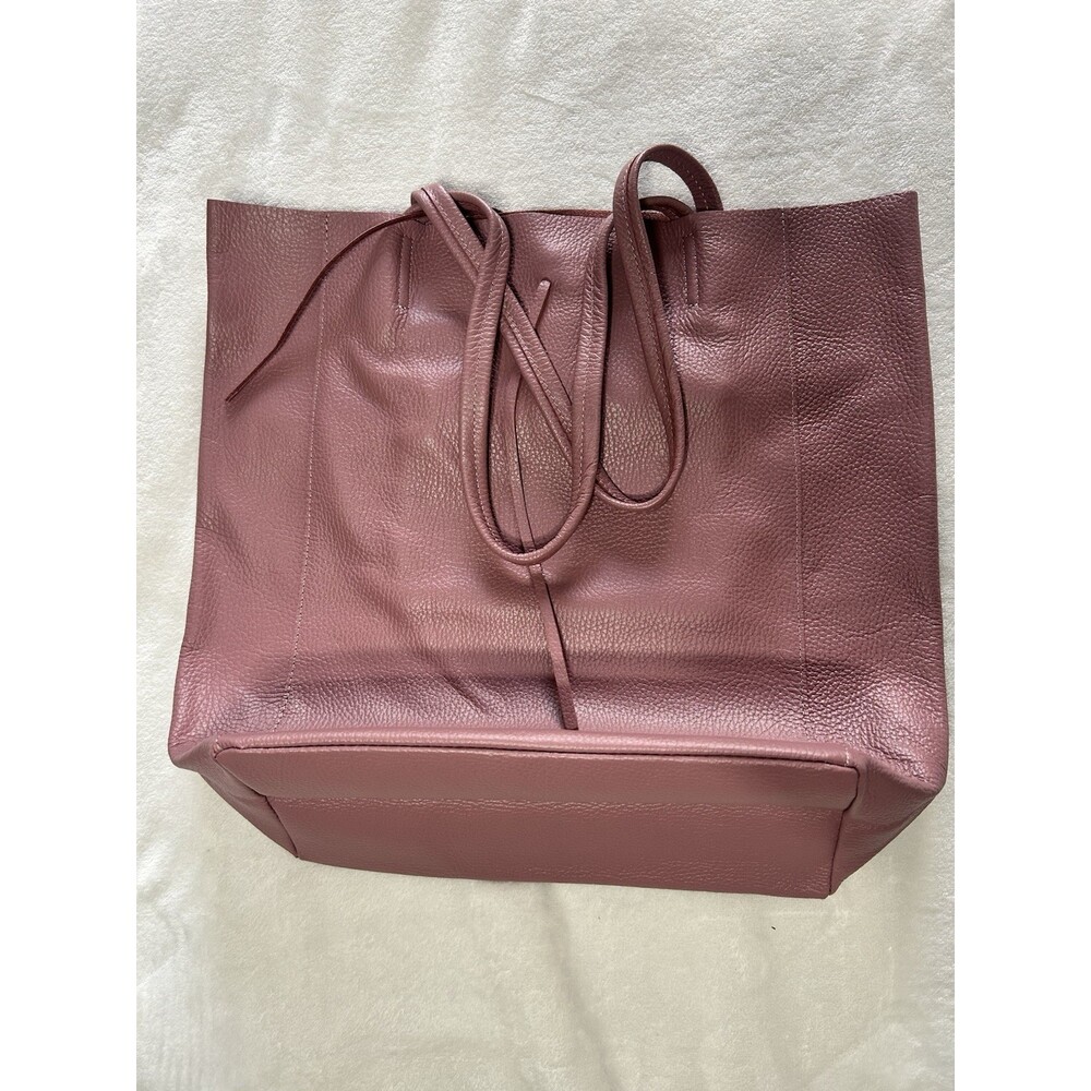 Italian Leather Tote Large Genuine Leather Dusty Rose Pink Made In Italy New - Picture 3 of 12